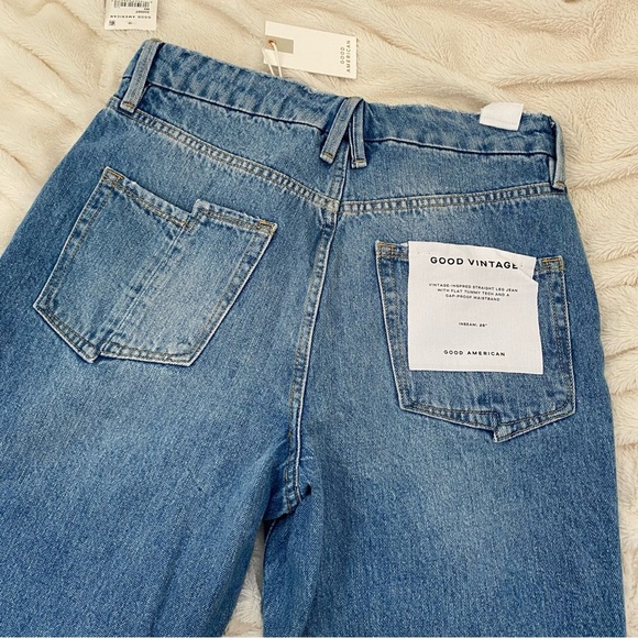 NWT Good American Good Vintage straight leg jeans Indigo frayed hem Sz 6/28 - Picture 5 of 7